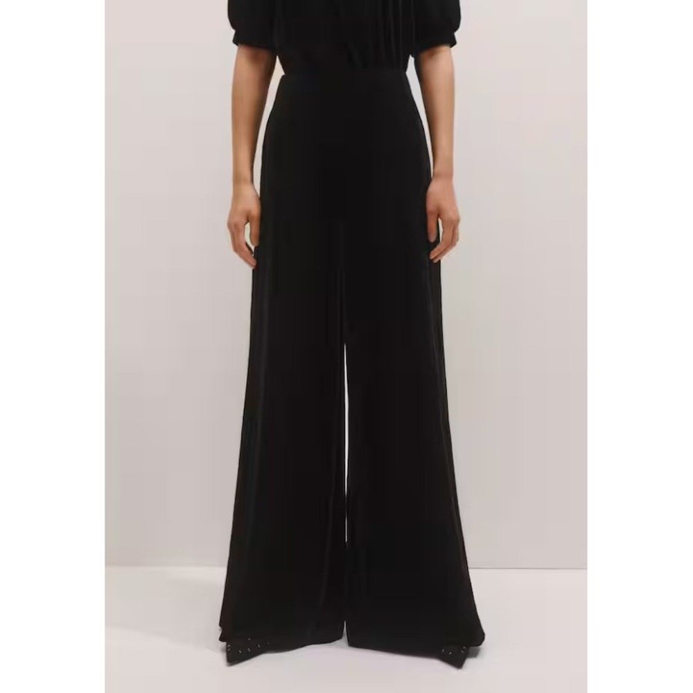 ME+EM AM-PM Velvet Palazzo Pants Black Flared Wide Leg Stretch Pull On Size 10